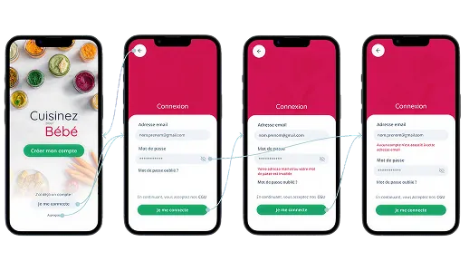 Écrans de l’application Cuisinez pour Bébé